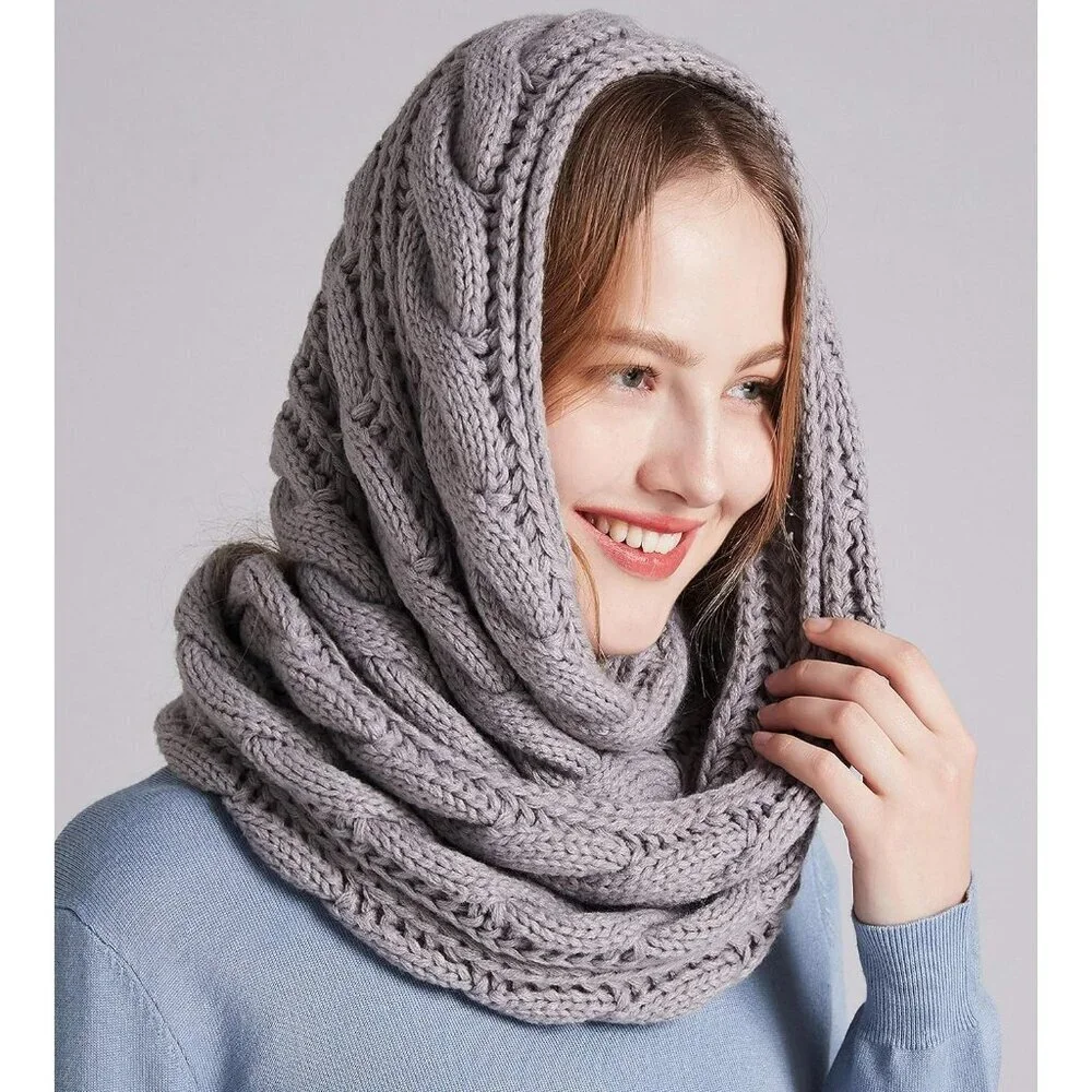Women's Twist Grey Thick Ribbed Knit Winter Infinity Circle Loop Scarf